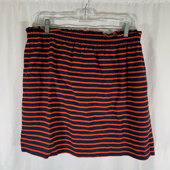 J. Crew Linen Blend Skirt Women's 12 Blue Red Striped Pockets Elastic Waist - Picture 6 of 6